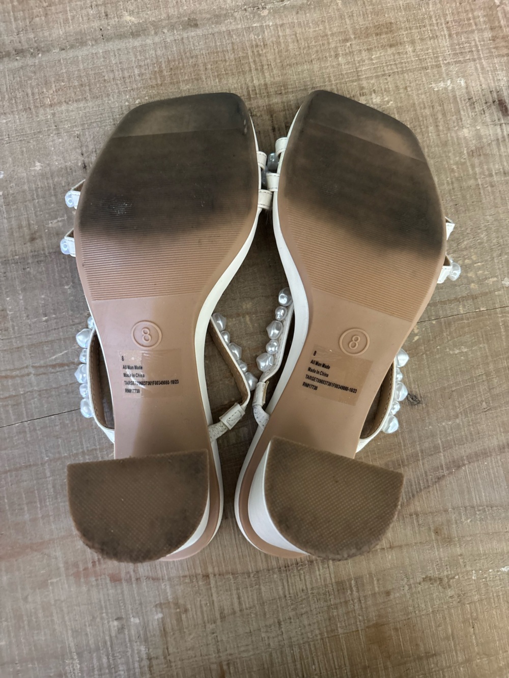 a.new.day Cream Pearl-Embellished Women’s size 8 Heeled Sandals - Picture 4 of 5